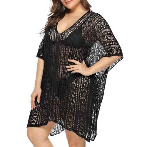 Swimsuit Coverup for Women Plus Size Knit Crochet Bathing Suit Cover Ups Hollow Out Outfits Beach Cover Up Bikini Dress