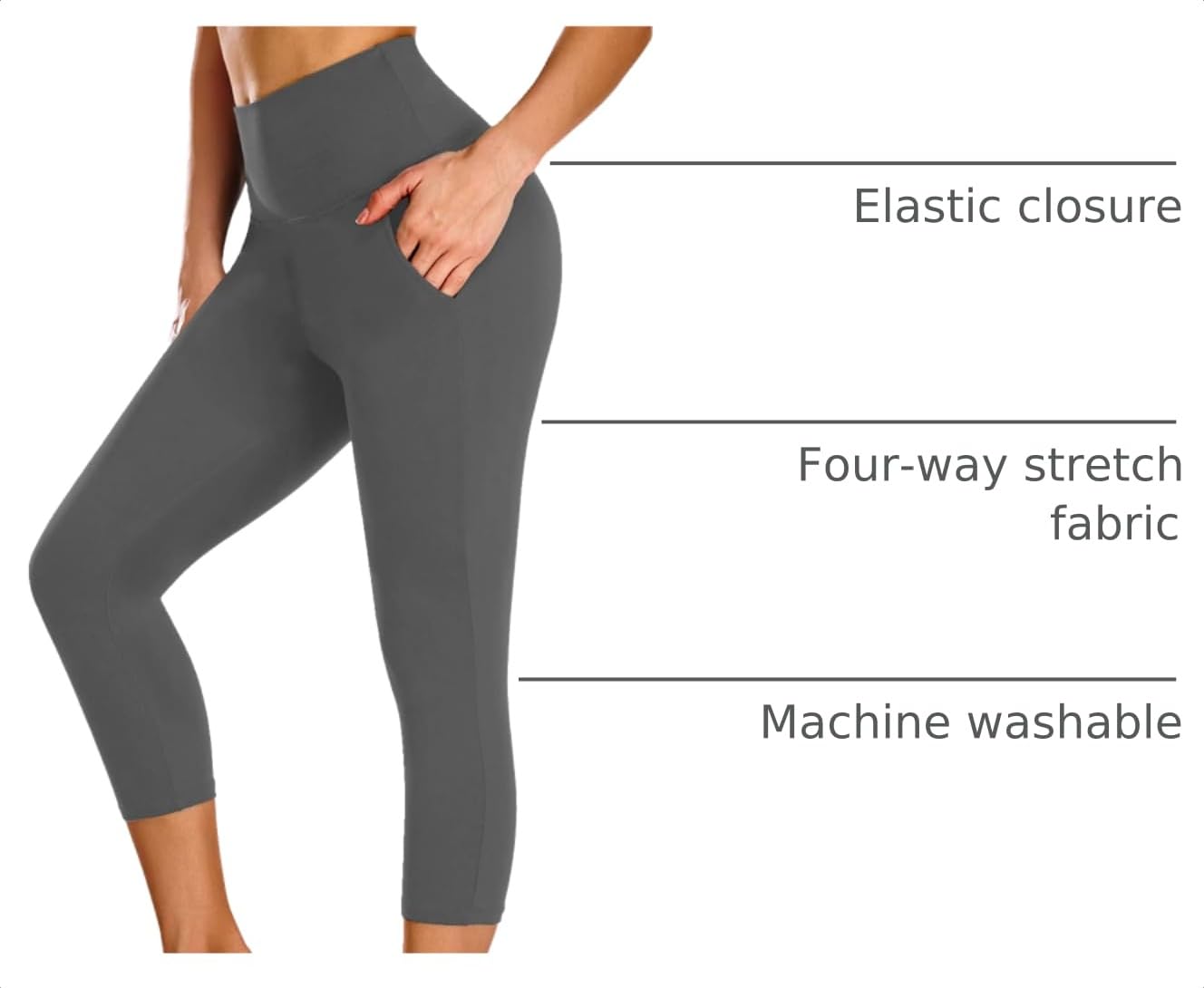 Capri Leggings for Women with Pockets,High Waisted Yoga Pants Tummy Control Black Leggings Workout Capris Womens Leggings with Pockets Buttery Soft Stretch Yoga Leggings for Cycling Running Athletic