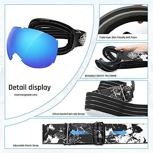 TOREGE Ski Goggles Anti Fog Dual-Layer UV Protection Snowboard Goggles OTG Snow Goggles for Men Women