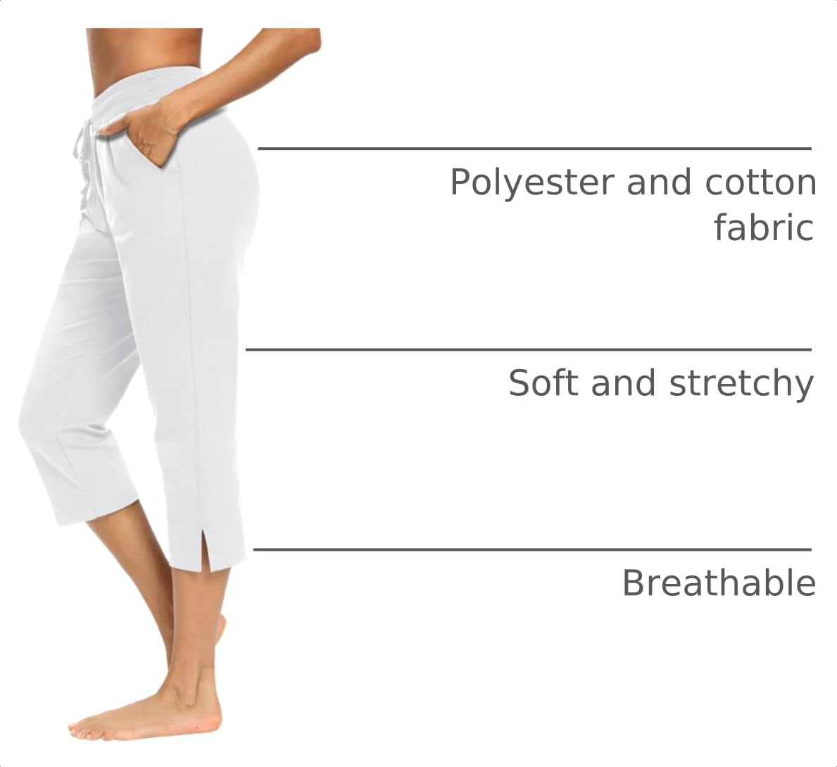LEXISLOVE Capris for Women Casual Summer Wide Leg Crop Pants Loose Comfy Drawstring Yoga Jogger Capri Pants with Pockets White XL