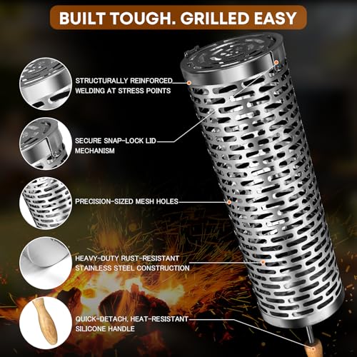 Round Wire Mesh Grill Basket for Outdoor BBQ Vegetables - 2 Pack