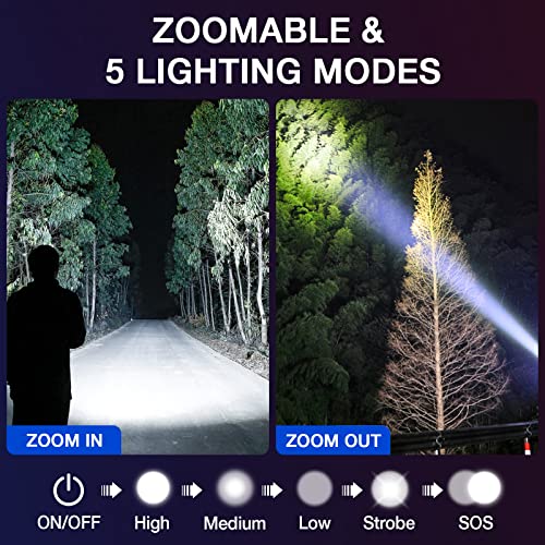 RECHOO Tactical Flashlight 4 Pack - Bright Zoomable LED Emergency Camping Light