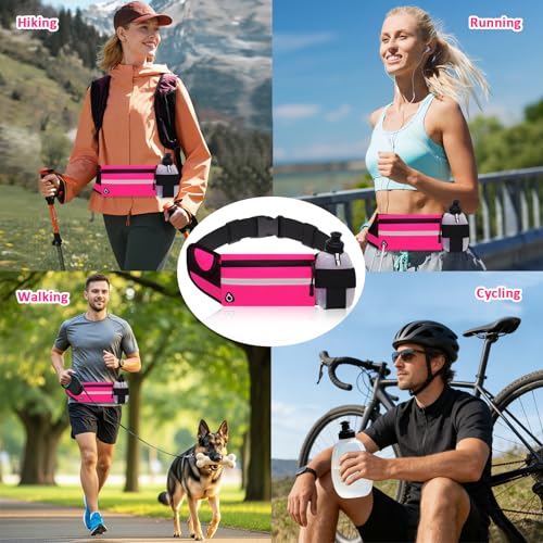 Pink Water Bottle Running Belt with Water Bottle Holder for Women Girls Kids Plus Size Fitness