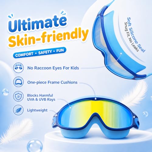 Kids Swimming Goggles Set 3 Pack with Earplugs Anti-Fog UV Wide View - Green, Blue, Purple SG003