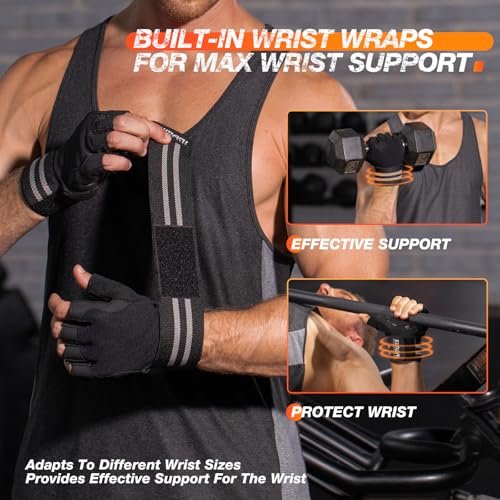 SIMARI Weight Lifting Gloves for Men Women with Wrist Support - Black, X-Large