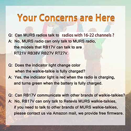 Retevis RB17V MURS Radios, 2 Way Radios Long Range,4400mAh Hunting Walkie Talkies Rechargeable, License Free, Local Alarm,Two Way Radios for Skiing Camping Hiking (4 Pack)