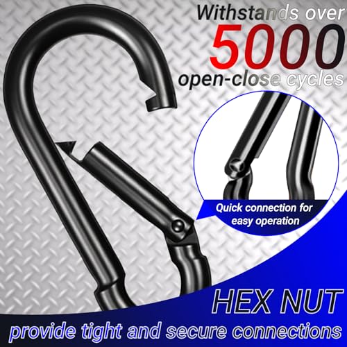 M8 Spring Snap Hook Carabiner Clip 3 Inch Black 5 Pack - Heavy Duty Keychain Hooks