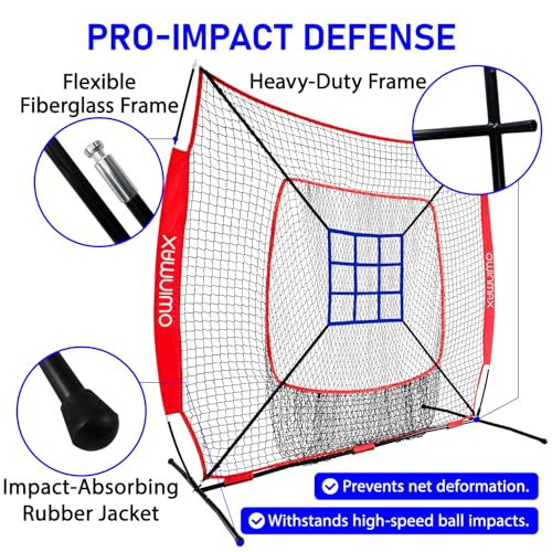 7x7 ft Baseball Softball Practice Net with Detachable Frame for Batting Hitting Pitching