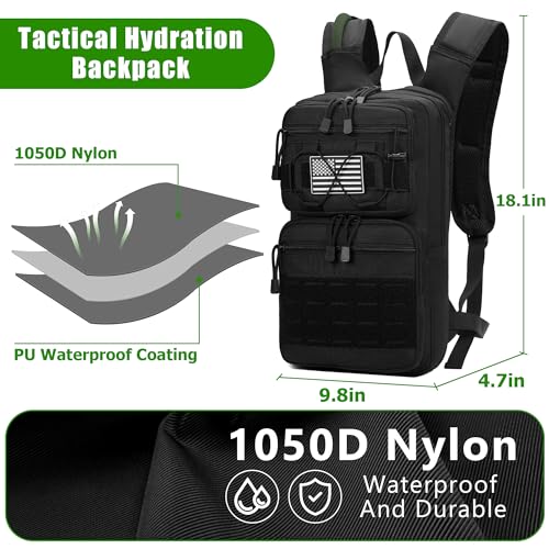 Green 1050D Tactical Hydration Backpack with 3L Water Bladder for Men & Women