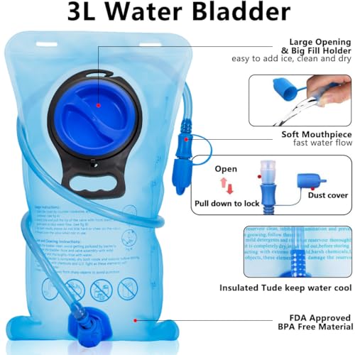 Green Hydration Backpack with 3L Water Bladder for Running, Cycling & Hiking