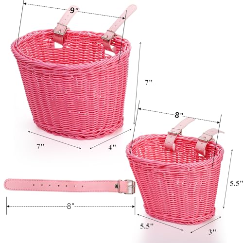 Yopay 2 Pack Bike Basket for Girls, Kids Bicycle Basket Front Handlebar for Balance Bike, Tricycle, Scooter for Arts and Crafts, 9 in/ 8In