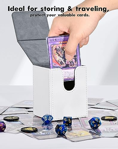 ZLCA Card Deck Box for MTG Yugioh TCG - White, Holds 100+ Cards, Secure Magnet Closure