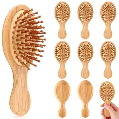 10 Pack Mini Bamboo Hair Brush Bulk Pocket Travel Small Hairbrush Long Short Wet Dry Hair Scalp Massage Gifts for Wedding Bridesmaid Party Favors for Women Men (Oval)