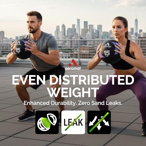 Aeromat 15 lb Airless Medicine Ball - Textured Grip, Latex-Free, 9-Inch