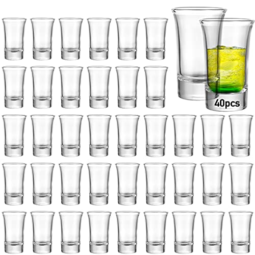 40 Pack Heavy Base Shot Glasses - 1.5 Ounce Clear Glass Set for Whiskey Tequila Vodka