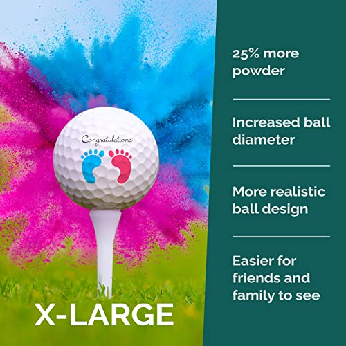 X-Large Gender Reveal Exploding Golf Balls Set Pink & Blue - Safe Powder Filled Party Favors