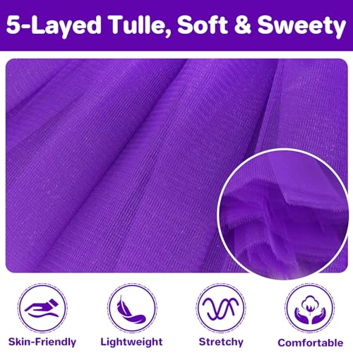 Purple 12-inch Layered Tulle Adult Tutu Skirt for Women Halloween Costume Fluffy Fairy Skirt