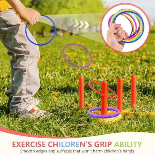 OBTANIM 12 Pcs Plastic Ring Toss Game for Kids and Outdoor Toss Rings for Speed and Agility Practice Game, Random Colors