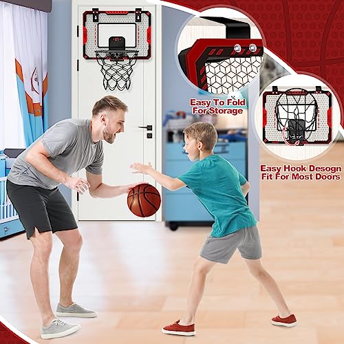 Mini Basketball Hoop for Kids Over Door Indoor Basketball Set - Red