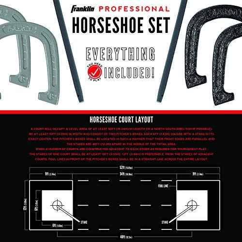 Franklin Sports Horseshoes Sets - Metal Horseshoe Game Sets for Adults + Kids - Official Weight Steel Horseshoes - Beach + Lawn Horseshoes Sets - Sets Include (4) Horseshoes and (2) Ground Stakes