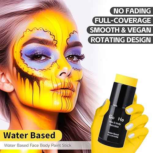 Go Ho Yellow Face Body Paint Stick,Washable Yellow Face Paint Stick,Non-toxic Full-coverage Cream Body Paint for Adults Children Halloween Cosplay SFX Makeup