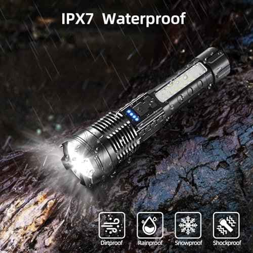 2 Pack LED Rechargeable Flashlights, 90,000 High Lumens Super Bright Flash Light, 7 Modes with COB Light, IPX6 Waterproof, Adjustable Focus Tactical Flashlights for Home Camping and Emergencies