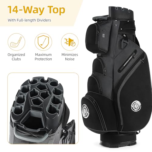 Shopsource Golf Bag, 14 Way Top Golf Bag with Full-Length Dividers, Cart Golf Bag for Men Women, Golf Club Bags with Ergonomic Padded Strap, Zippered Pockets, Rain Hood Grey and Black