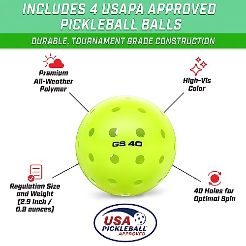 Pickleball Set with 4 Paddles and Balls - Classic, Steel Blue - Portable Carry Case