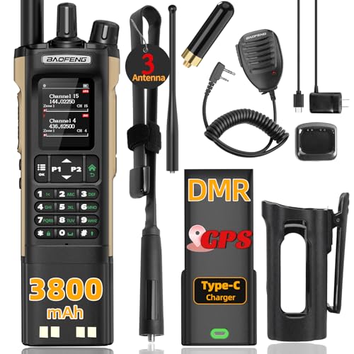 Ham Radio Baofeng DM32 DMR Radio Handheld Rechargeable Walkie Talkies Long Range DM32UV 5RM Two Way Radio NOAA Weather Radio with GPS, Copy Frequency 3800mAh Battery USB-C Charging with Radio Holster