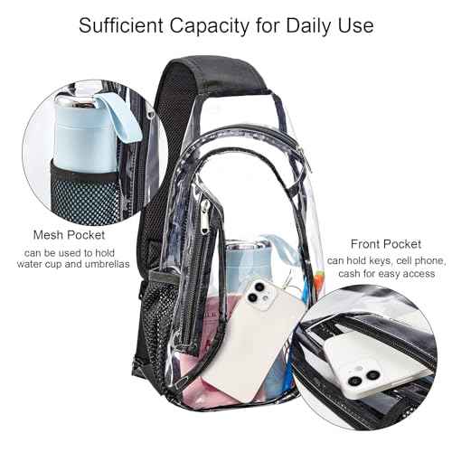 Clear Sling Bag, Stadium Approved PVC Crossbody Backpack, Clear Casual Chest Daypack for Hiking, Stadium or Concerts