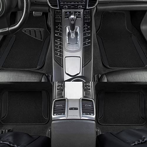 CAR PASS Waterproof Universal Fit Car Floor Mats, Faux Leather Car Carpet Mats, Black Car Mats with Anti-Slip Nibbs Backing & Driver Heel Pad Fit for SUV,Vans,sedans, Trucks,Set of 4pcs(All Black)