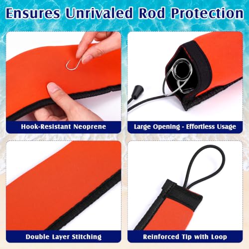 Neoprene Fishing Rod Sleeves 8 Pack - 58 Inch, Solid Color, Protective Pole Covers