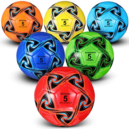Deekin 6 Pack Kids Soccer Balls with Pump Size 4 Bright Colors Bulk