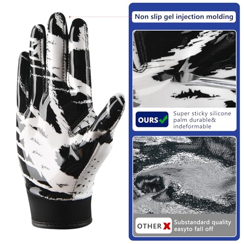 Kids Football Gloves Youth Sticky Receiver Gloves for Boys and Girls Black XS/S