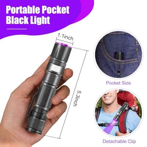 Blacklight Flashlight, 2 Pack UV Flashlight Rechargeable, Small Pure Ultraviolet Light Long Lasting, Powerful Fluorescent Detector for Dog Urine Stains,Scorpions,Hornworm,Glow Paint