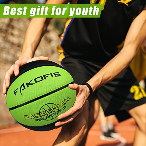 Kids Youth Basketball Size 5 - Black Green Rubber Indoor Outdoor Ball for Ages 3-14 - Gift for Children
