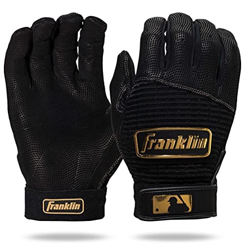 Adult Large Black and Gold Baseball Batting Gloves - Pro Classic Franklin Sports