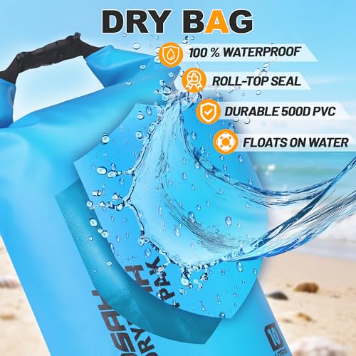 Blue 10L Waterproof Dry Bag with Phone Case - Floating Backpack for Kayaking & Travel