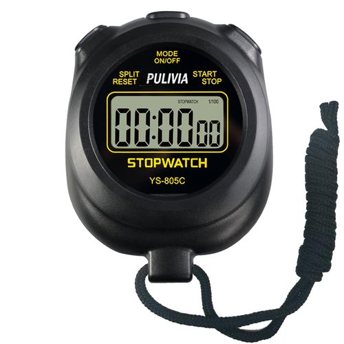 PULIVIA Stopwatch Timer with Countdown, Simple Operation Digital Stop Watch for Sports, Countdown-Alarm, Button-Sound, Replaceable AAA Battery, Black