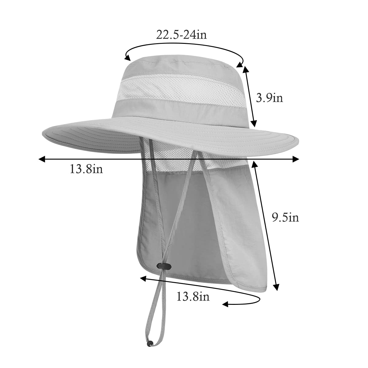 3 Pack Mens UPF 50+ Wide Brim Sun Hat with Neck Flap for Fishing Hiking Garden (3 Pack Dark Grey＆Light Grey＆Army Green)