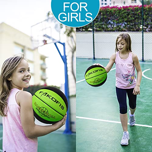 Kids Youth Basketball Size 5 - Black Green Rubber Indoor Outdoor Ball for Ages 3-14 - Gift for Children