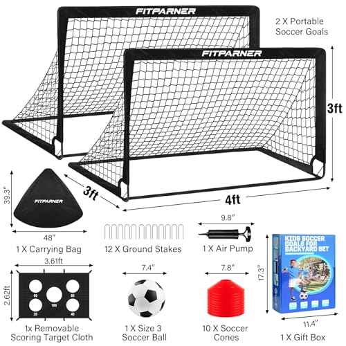 Kids Soccer Goal for Backyard Set,2 Pack of 4x3/6x4 ft Portable Pop Up Soccer Nets,Complete Youth Training Equipment with Target,Ball & Cones for Kids 3-14 Goal Practice,Outdoor Sports Game