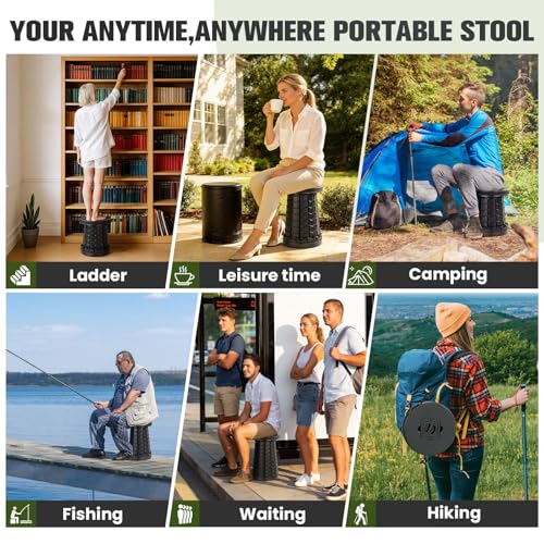 Qiguet XXL Collapsible Folding Stool Black 1000lb Capacity Portable Camping Chair