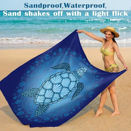 Oversized Waterproof Sandproof Beach Blanket 78x81 Inches - Turtle Pattern