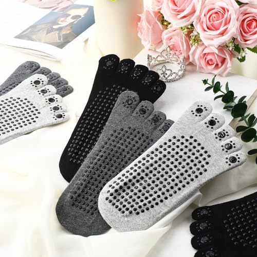 Yoga Toe Socks with Grip 7 Pairs Women's Non-Slip Toe Socks - Black, Light Gray, Dark Gray