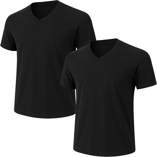 2-Pack Bulk Men’s V-Neck T-Shirts – Soft Pre-Shrunk Premium Cotton, Short Sleeves, Reinforced Collar, Crew Neck, Casual Fit