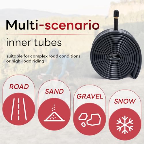 26x2.125/2.2/2.25/2.3/2.35/2.40 Self-Sealing and Self-Healing Bike Tube 26" Replacement Bicycle Tube(Single) Reliable 26 x 2.125-2.4 Inner Tube 32mm Schrader Valve for Road/Mountain Cycling Scenarios