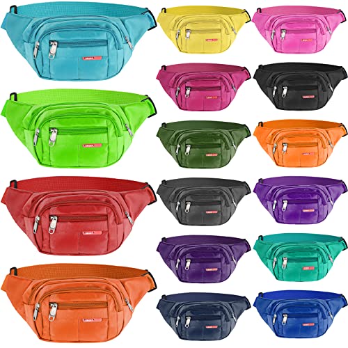 Neon Fanny Pack Bulk Set - 16 Adjustable Waist Bags with Zippers