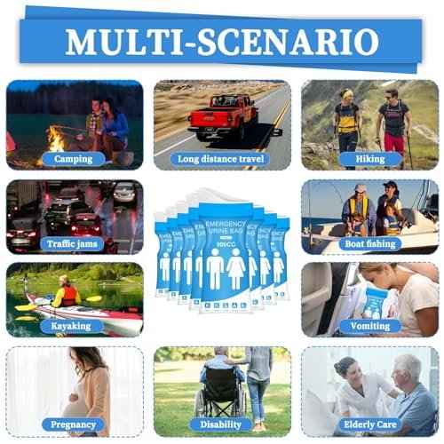 12 PCS Disposable Urine Bags,900ML Pee Bags for Travel for Women and Men, Portable Emergency Urine Bag with Leakproof Seal for Road Trips, Camping, Hiking, Traffic Jams,Pregnant, Patients