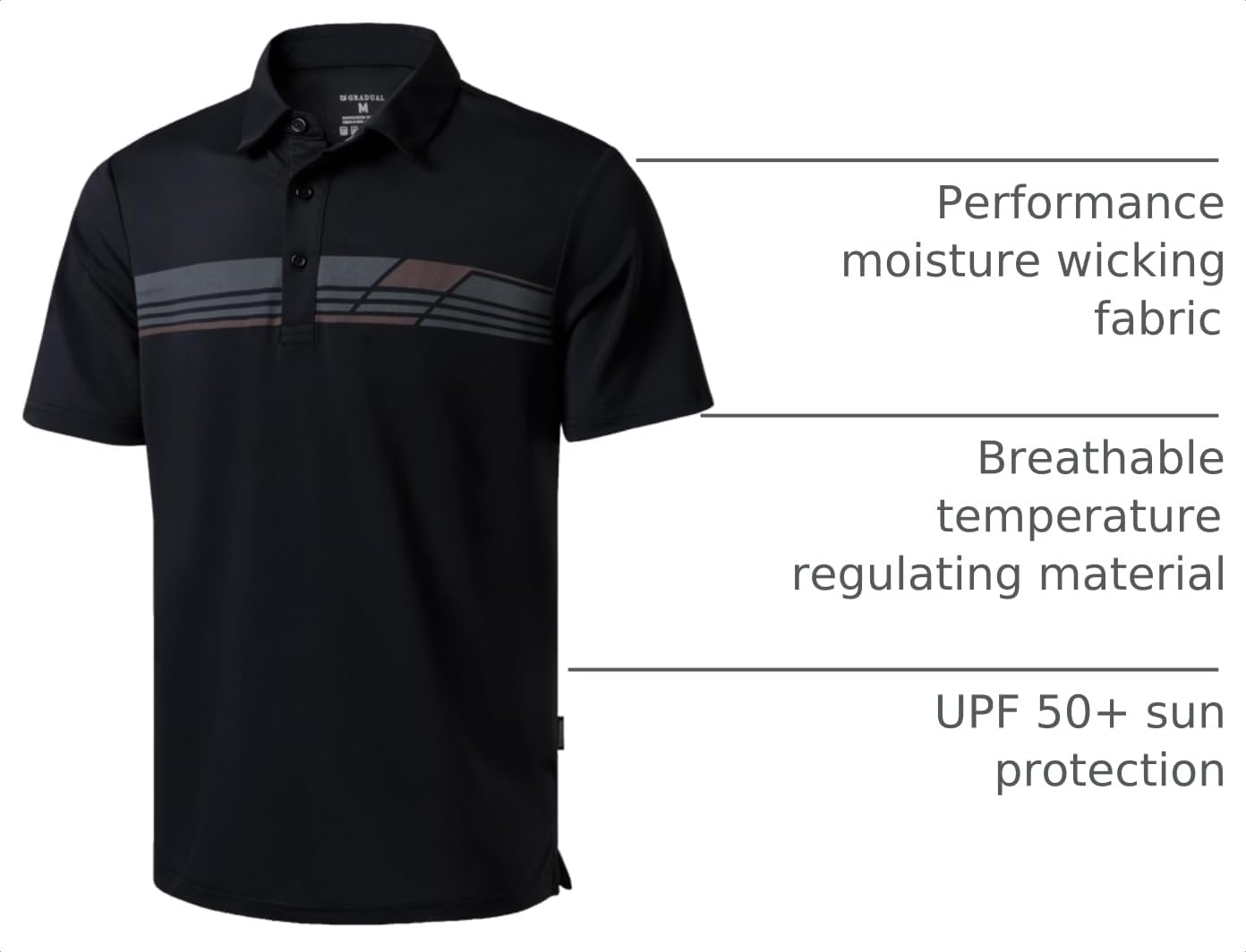 Men's Golf Polo Shirts Dry Fit Short Sleeve Shirt, Black Parallelogram, 2XL